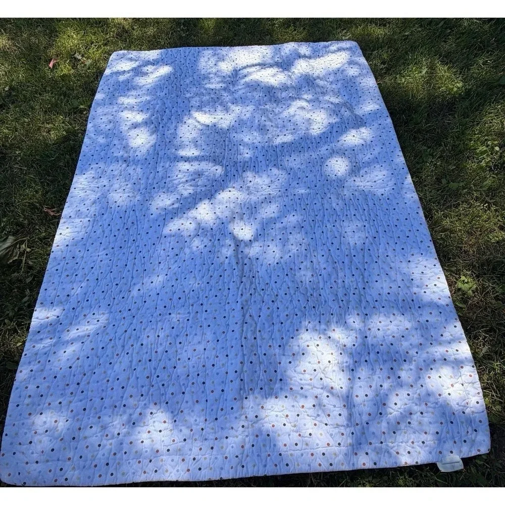 Pottery Barn Kids Monkey See Monkey Do Baby Quilt Blanket Blue Nursery Lovey